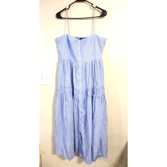 J. Crew A Line Blue and White Striped Maxi Dress with Ruched Bodice - Picture 4 of 7